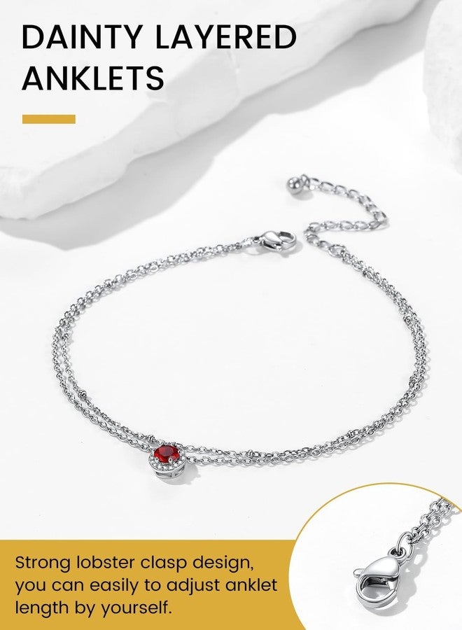 KeyStyle Stainless Steel Ankle Bracelets for Women January Birthstone, 8.5"+2" Adjustable Chain with AAAAA+ Garnet - Waterproof Jewelry for Beach Weddings, Pool Parties & Summer Gifts - Image 3